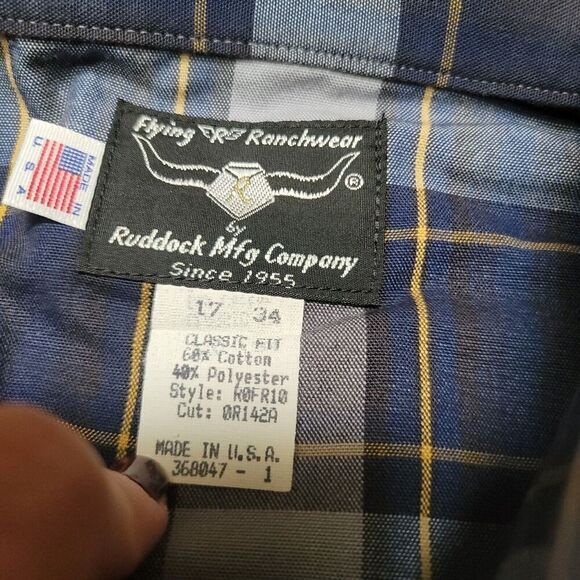 Vintage Flying R Ranchwear Shirt Western Pearl Snap Mens Large 17 34 USA 90s - Picture 3 of 6